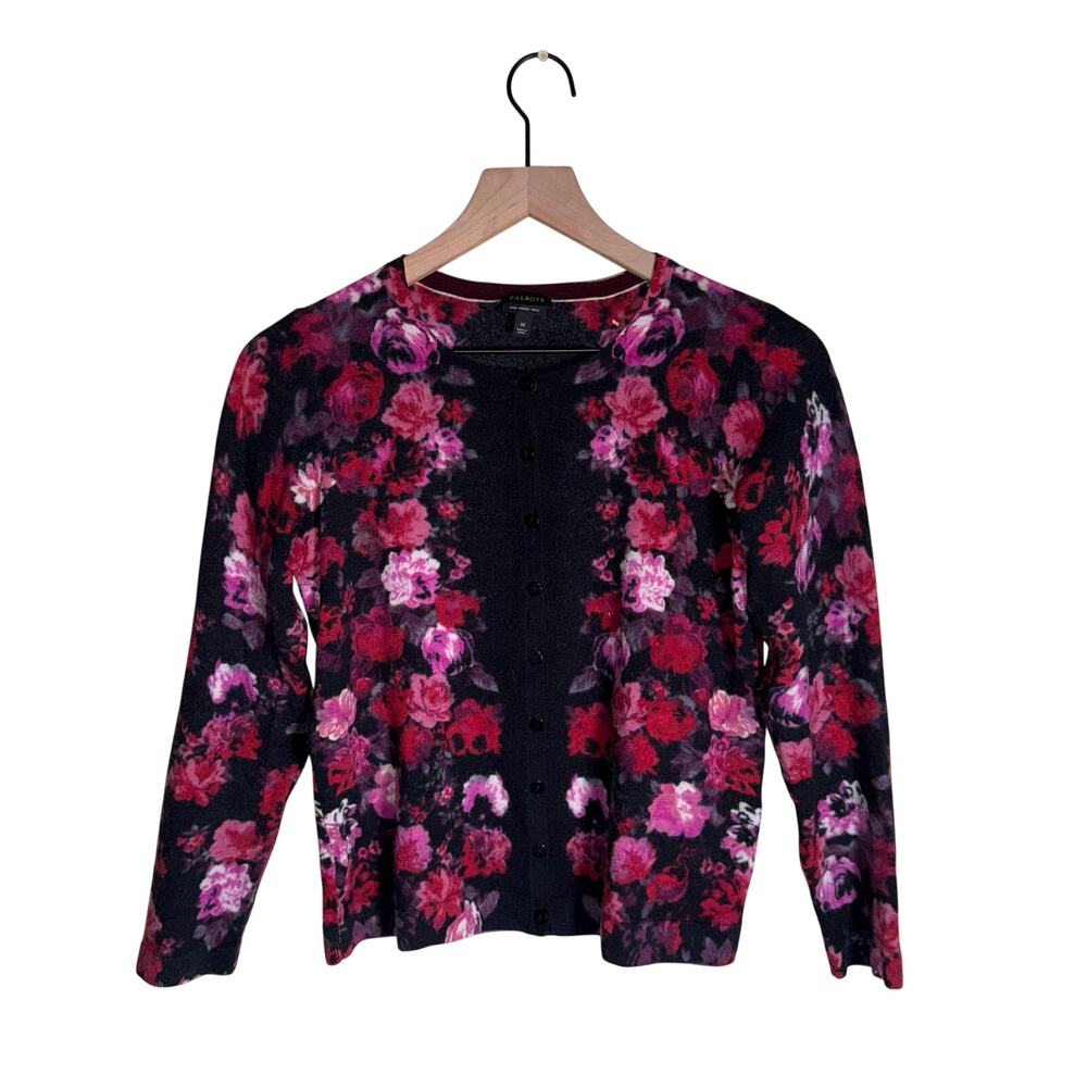 TALBOTS Charming Cardigan rose knit merino wool cottagecore whimsigoth sweater M